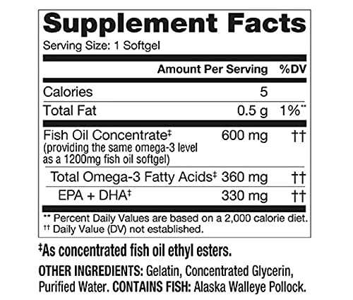 Emballage Finest Nutrition demi-taille huile-poisson 1200 mg, pratique et lisible pour votre routine.