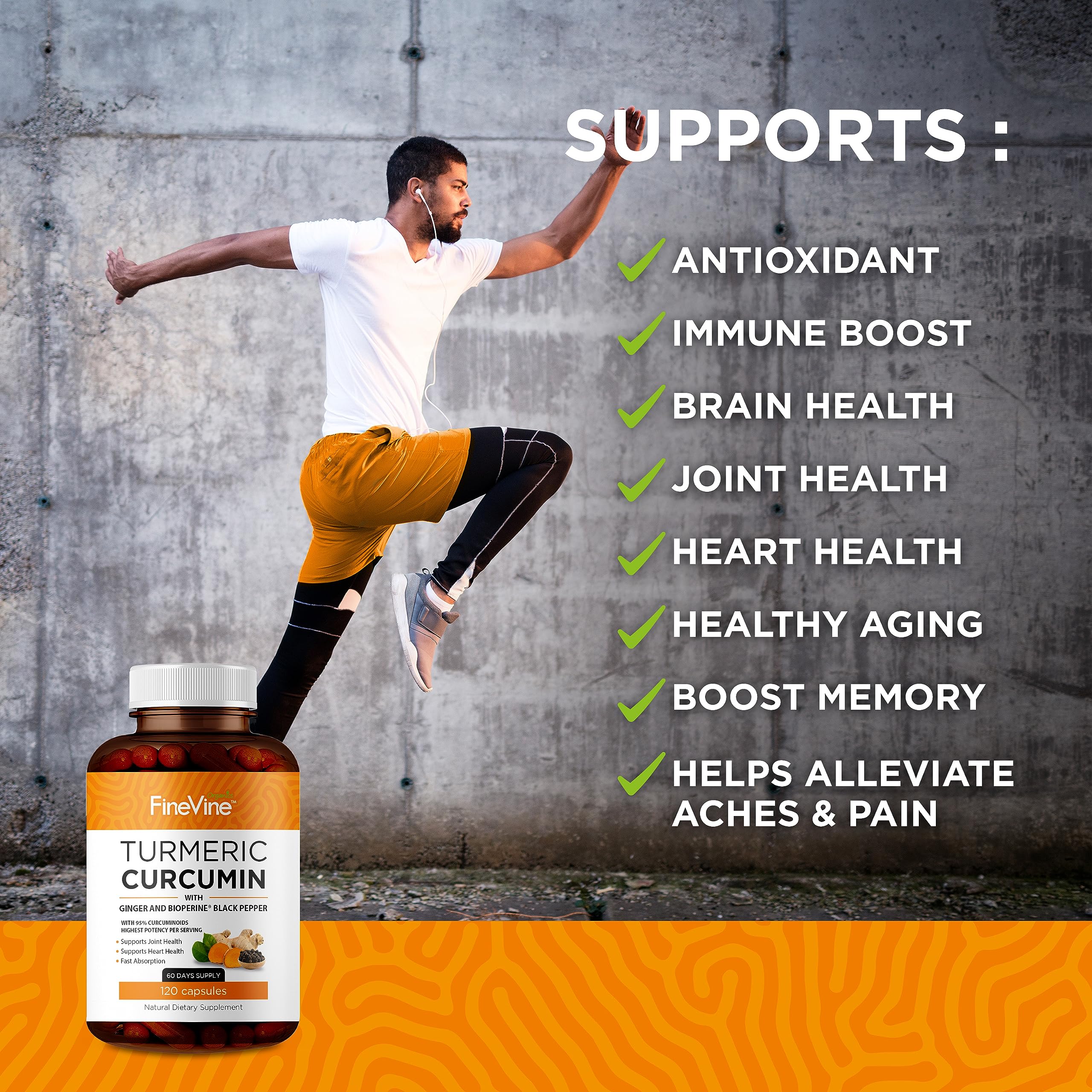 Capsules végétariennes FineVine Organics Turmeric — faciles à intégrer à votre routine quotidienne.