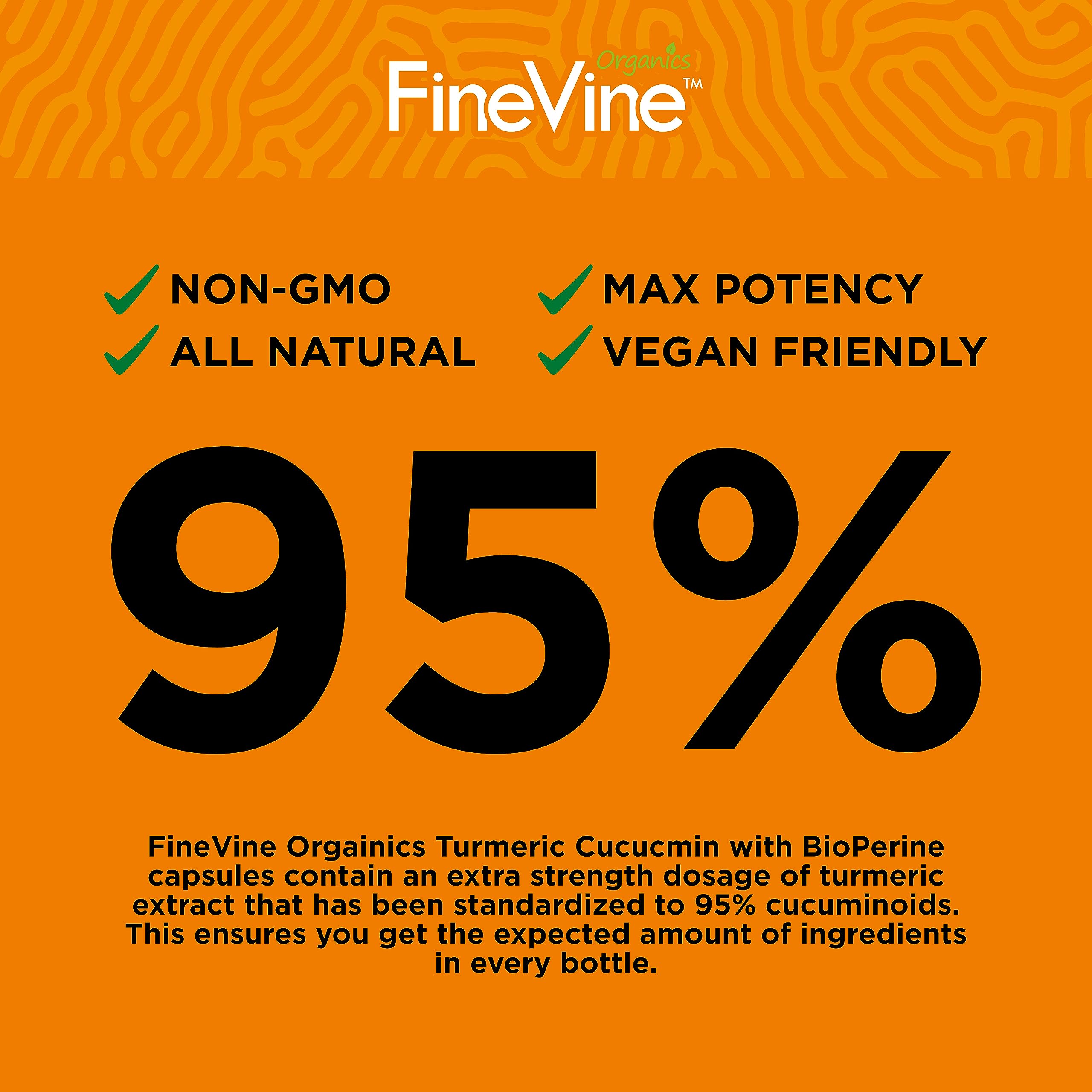 Étiquette FineVine Organics — emballage indiquant fabrication aux États-Unis et contrôle qualité.