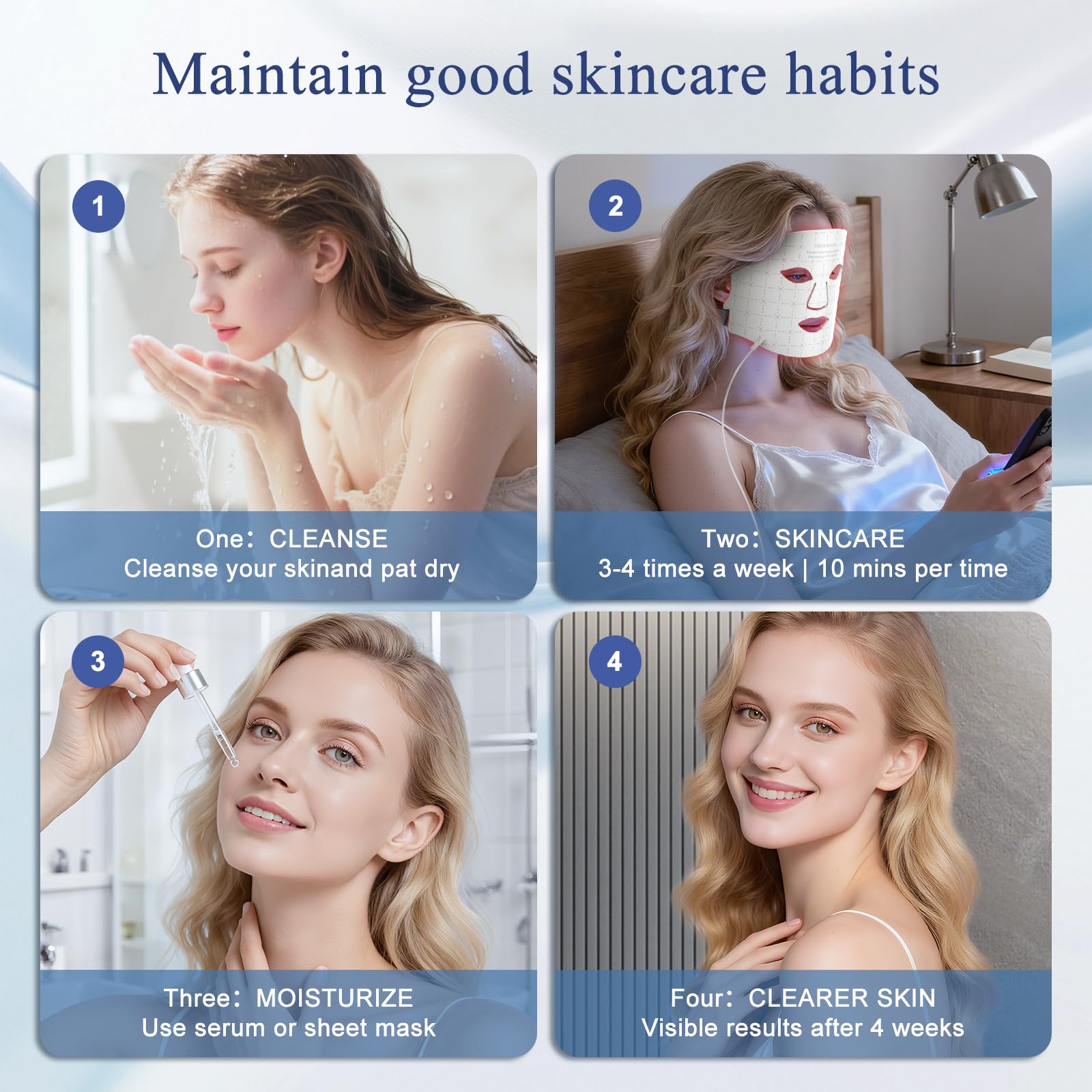 Fiogeo masque avec 7 modes lumineux et options personnalisables