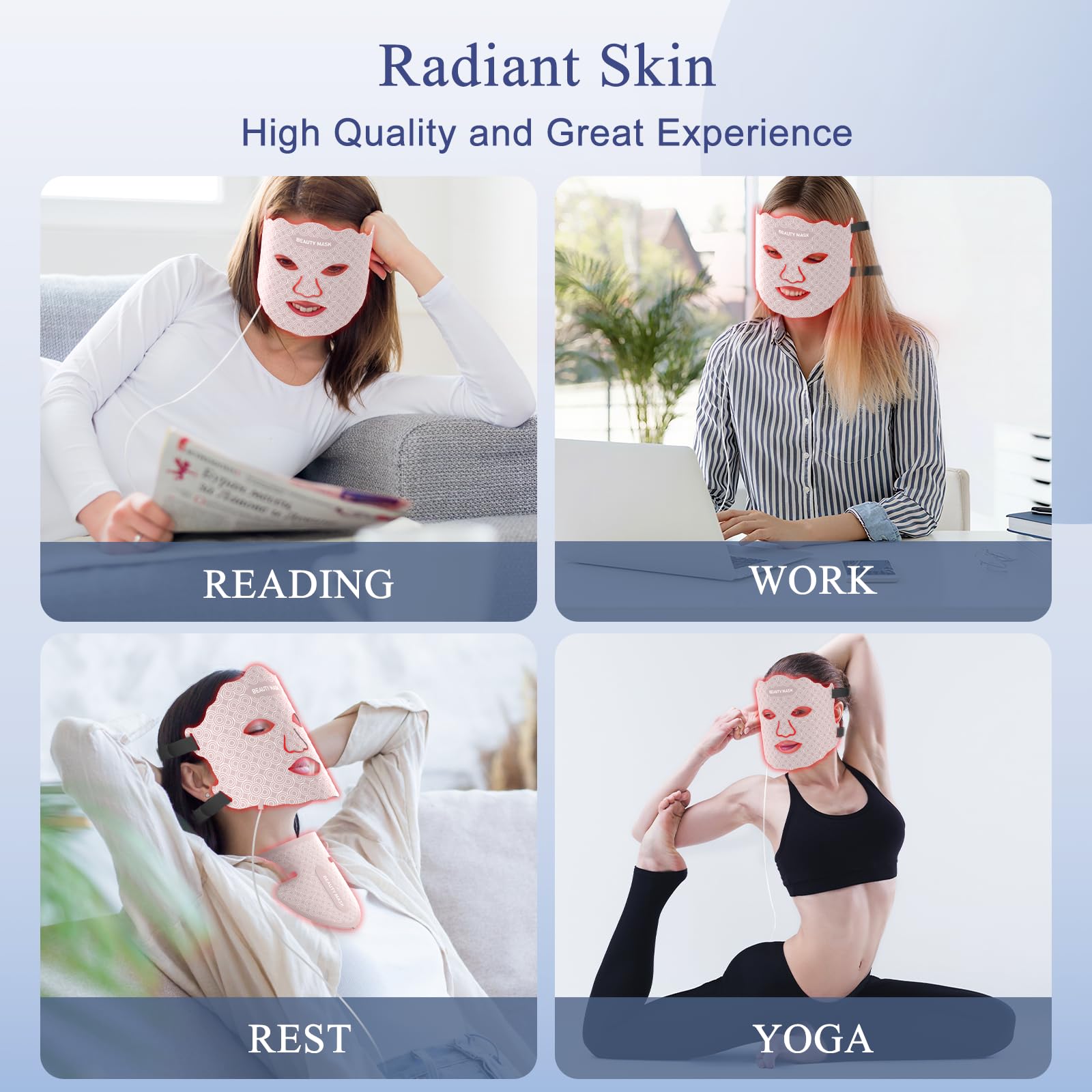 Fiogeo masque LED blanc pour utilisation quotidienne, confort et protection oculaire.