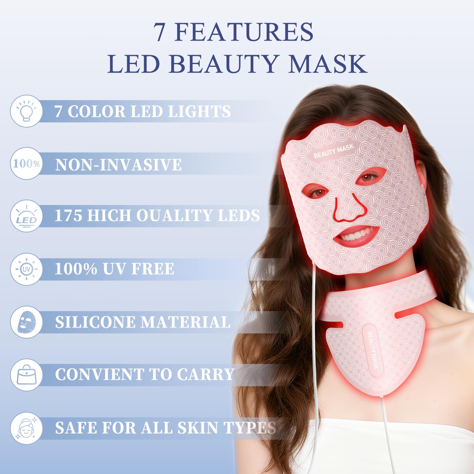 Fiogeo masque LED bleu pour visage, teint revitalisé et routine nocturne.