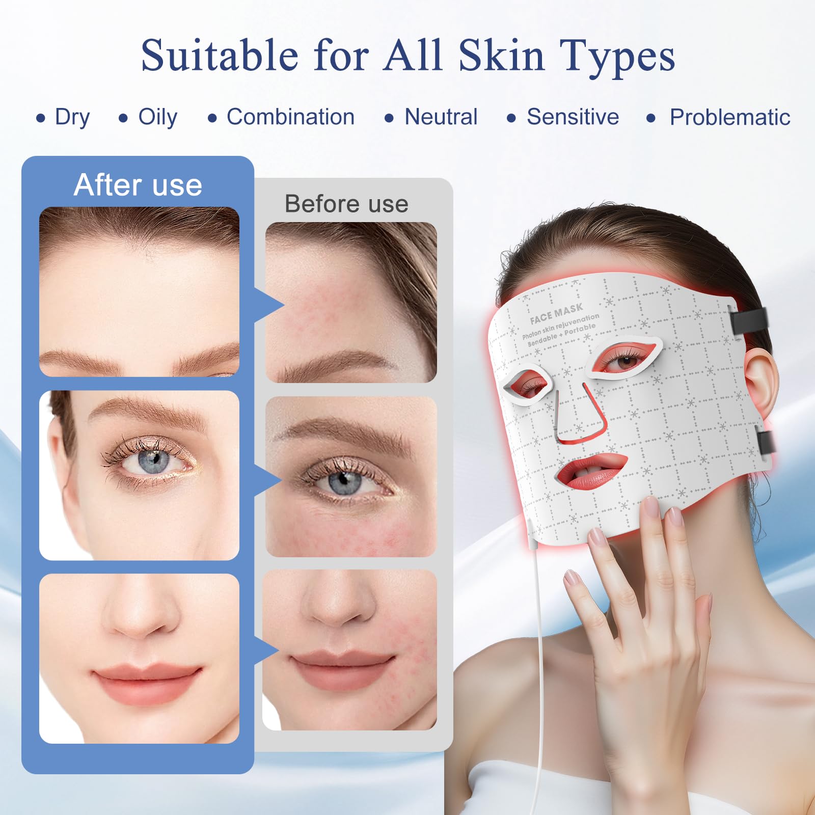 Fiogeo masque rechargeable avec controleur et réglages d intensité