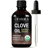 Fiora Naturals huile clou de girofle – bouteille, fragrance chaude et naturelle.