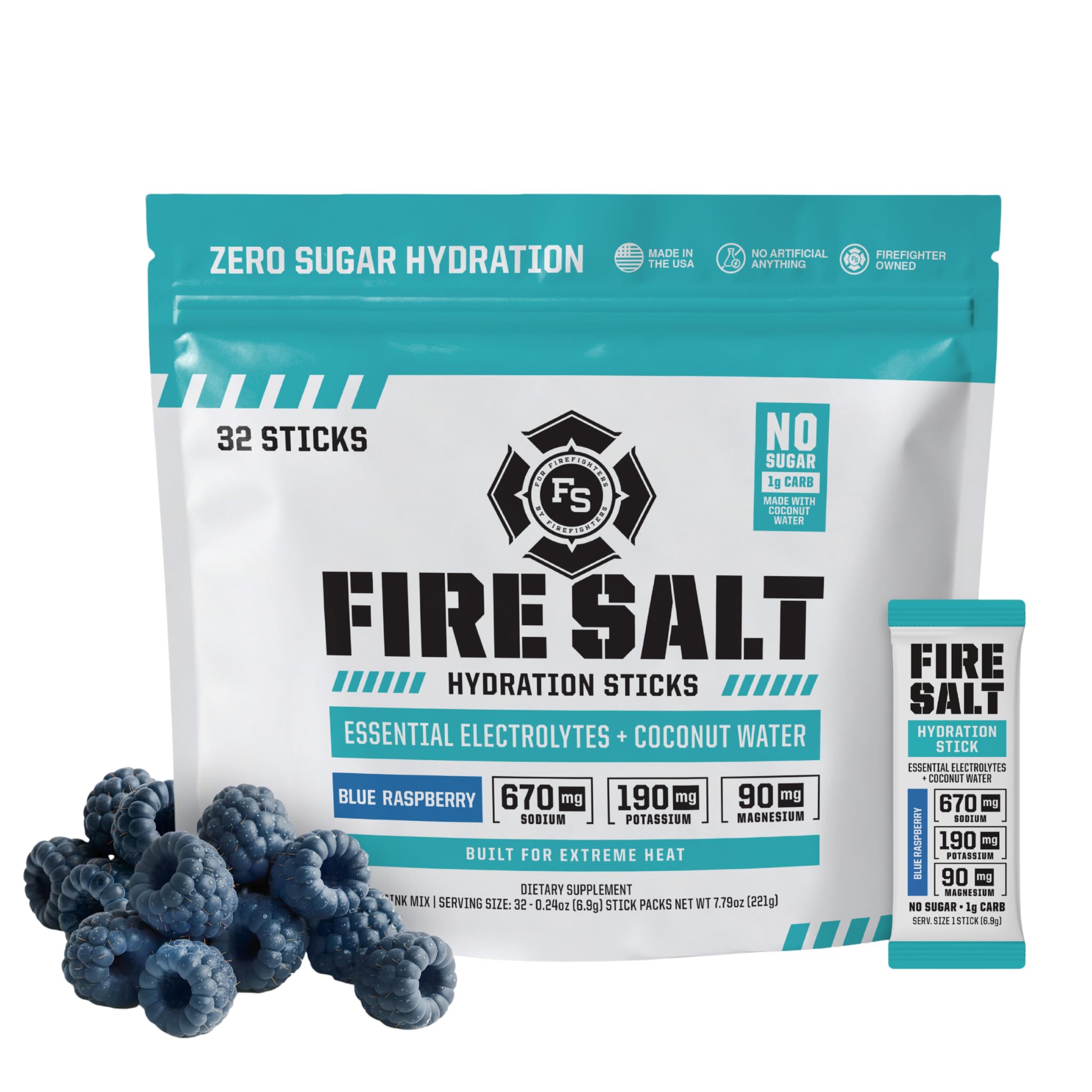Fire Science Fire Salt framboise bleue, pochette hydratation pratique en déplacement