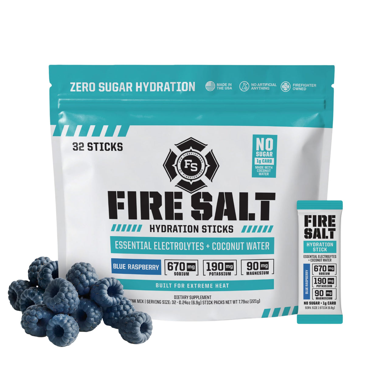 Fire Science Fire Salt framboise bleue, pochette hydratation pratique en déplacement