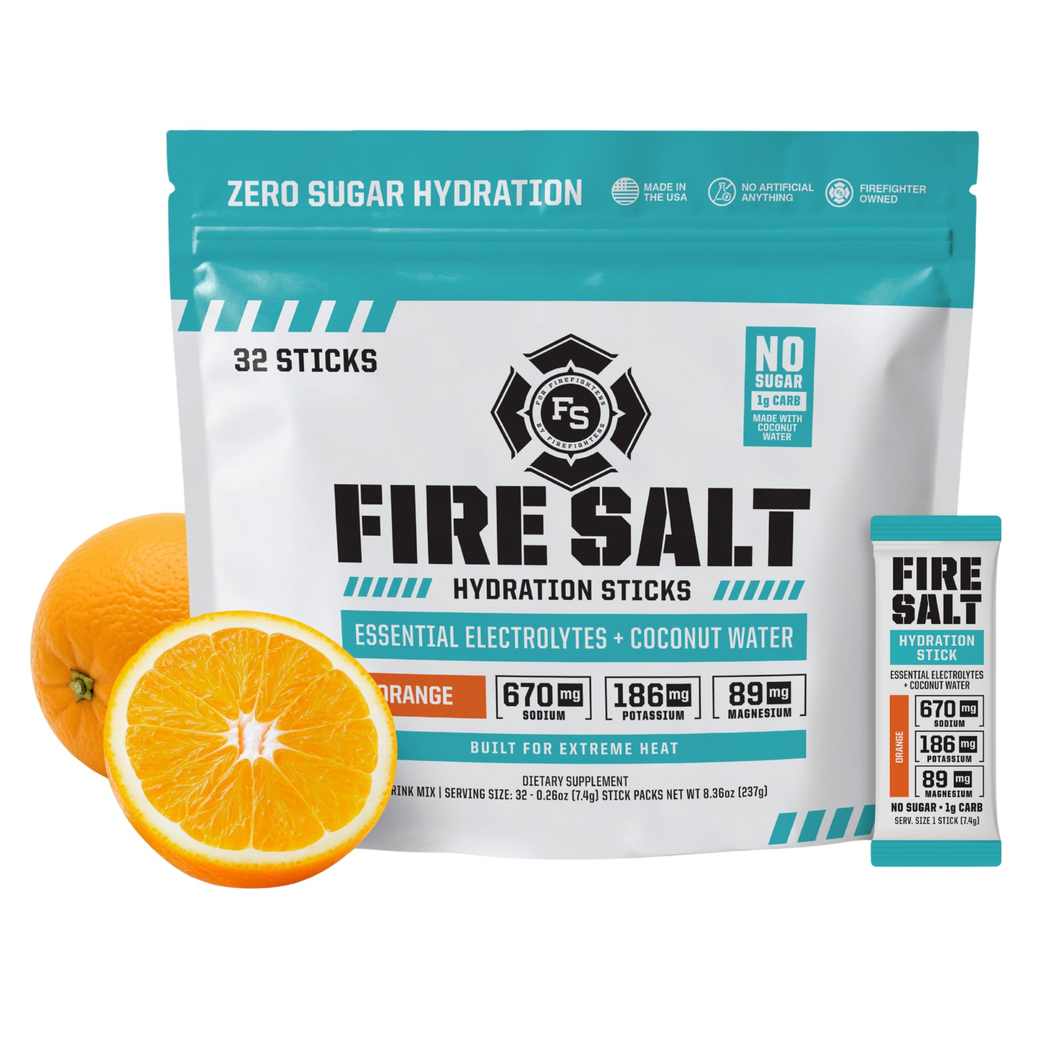 Fire Science Fire Salt Hydration Sticks, sachet saveur orange — hydratation rapide en déplacement