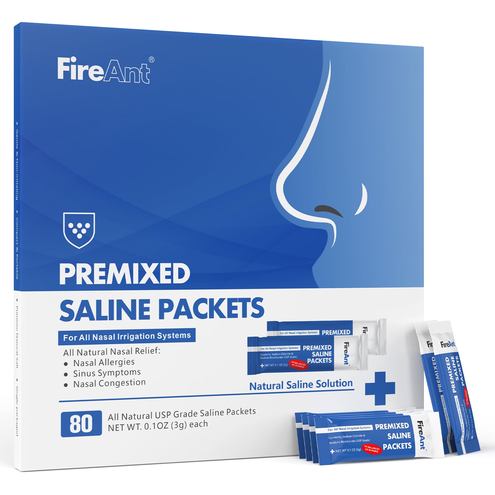 FireAnt sachets saline rinçage sinus : préparation rapide, usage pratique.