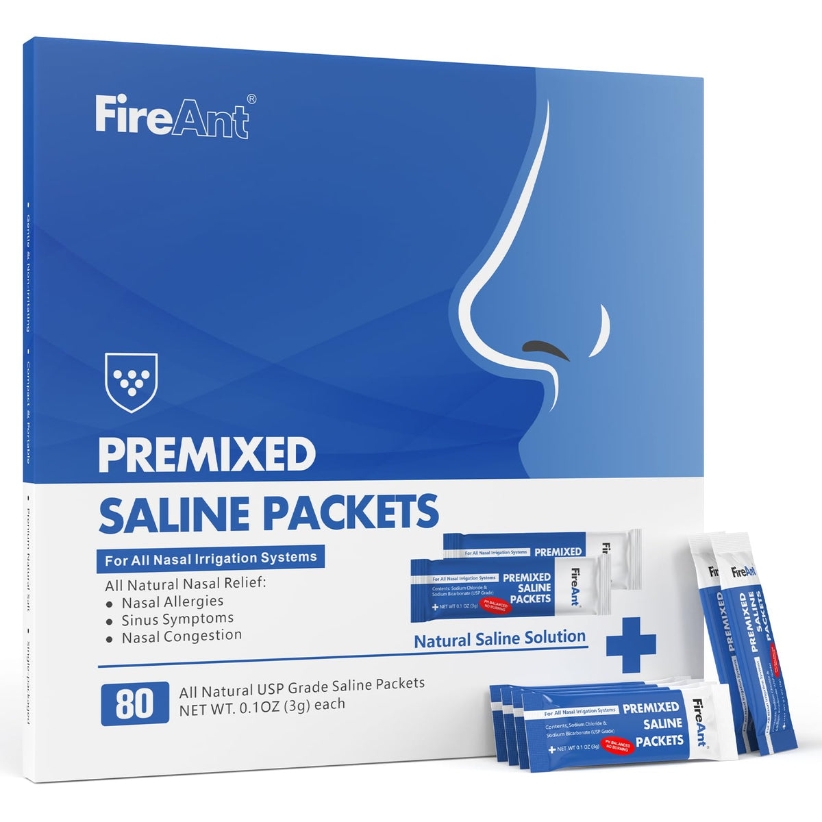 FireAnt sachets saline rinçage sinus : préparation rapide, usage pratique.