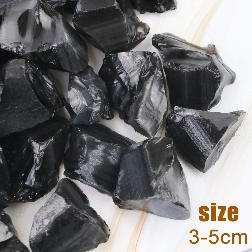FIREBOOMOON obsidienne noire brute, idéale pour cabochons et polissage.