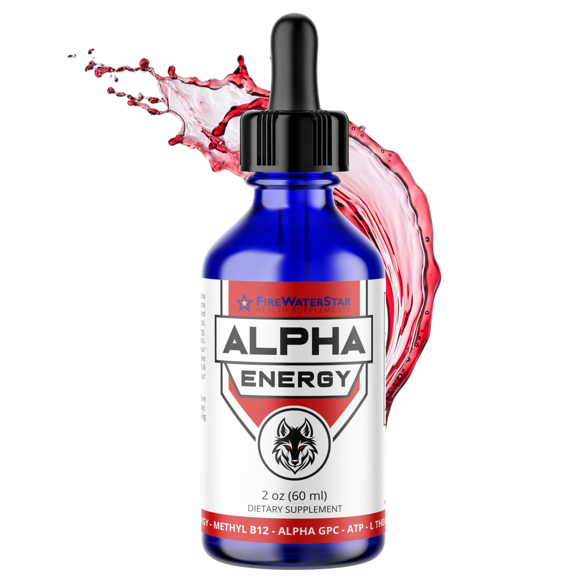 FIREWATERSTAR Alpha Energy: bouteille en verre, énergie calme et concentration.