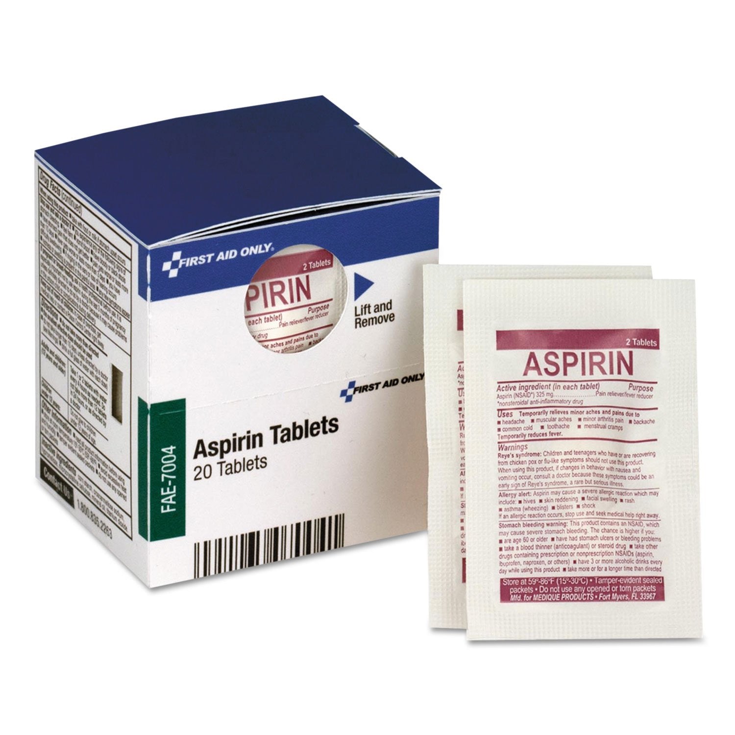 Aspirine First Aid Only – boîtier de recharge, utilisation pratique et dose unique