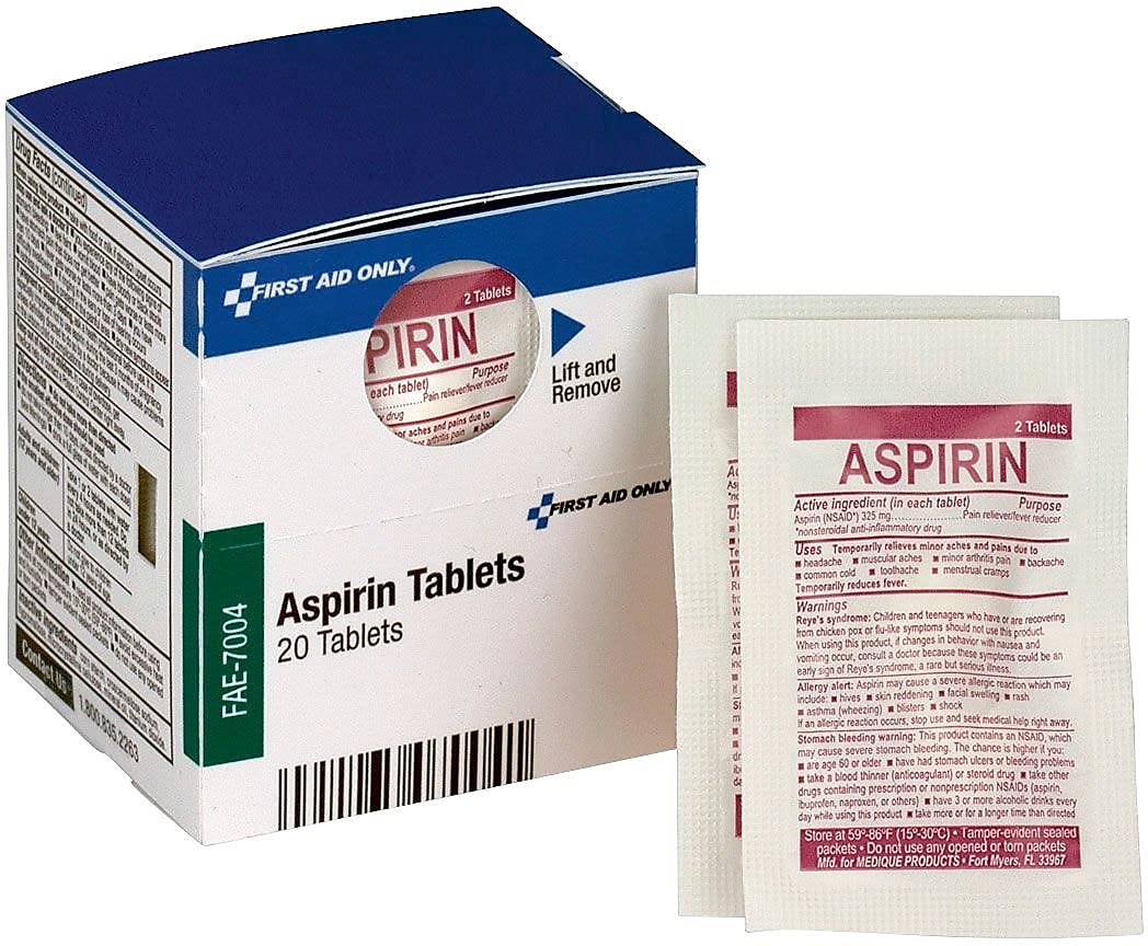 Aspirine First Aid Only – sachets individuels pratiques pour fièvre et douleurs
