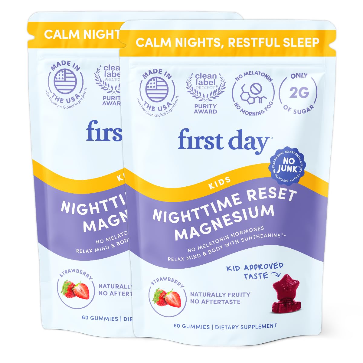 Gommes FIRST DAY pour enfants favorisant sommeil et relaxation.