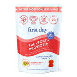 Gummies FIRST DAY en boîte, emballage clair pour une routine digestive équilibrée