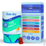 FIRST DAY multivitamine homme, bouteille de gommes pour énergie quotidienne.