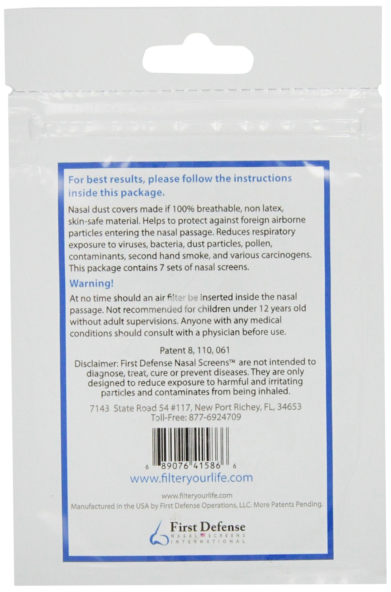 First Defense Nasal Screens : aperçu du dispositif adhésif non invasif sur le nez, filtrant l’air et allergènes