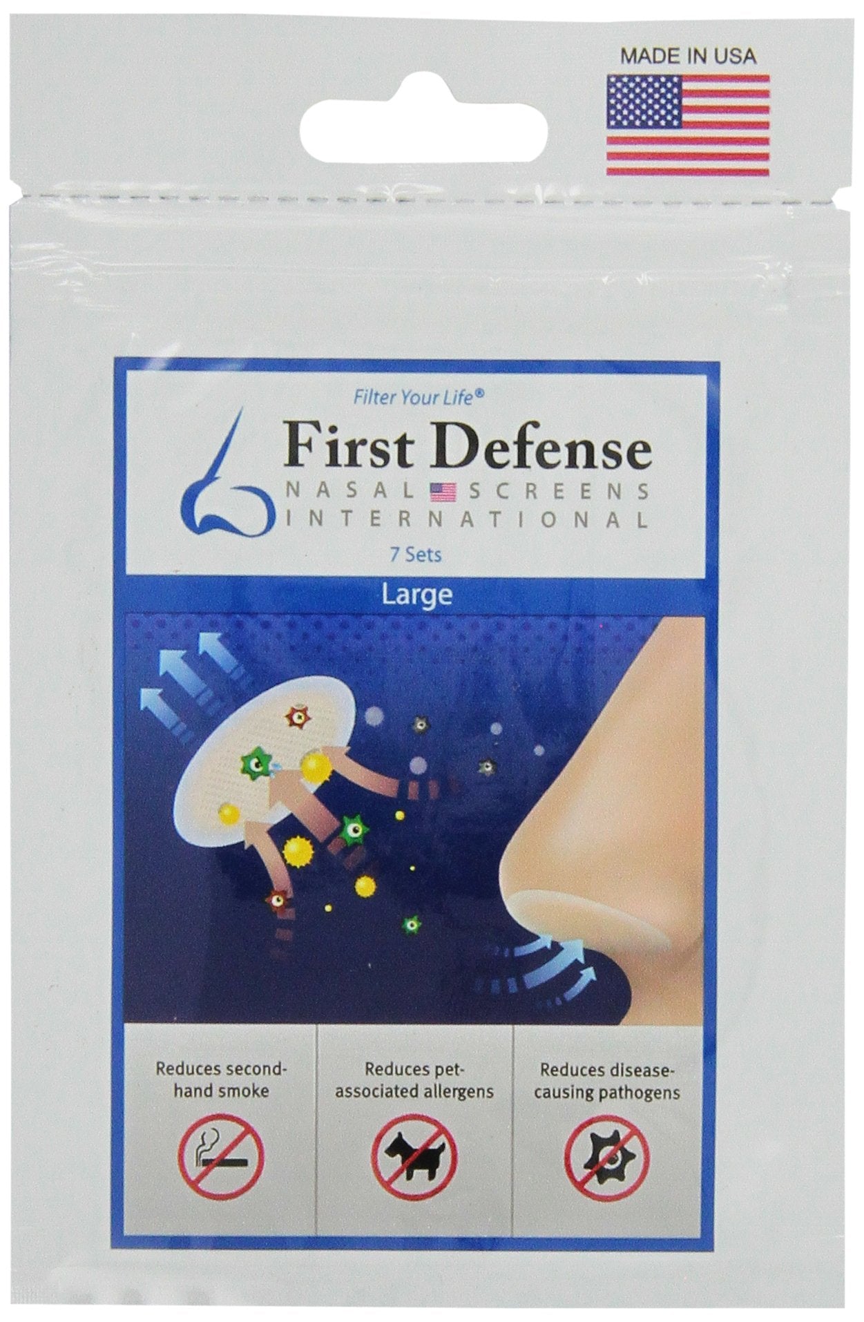 First Defense Nasal Screens : emballage avec l’ensemble de 7 pour filtrer l’air quotidiennement