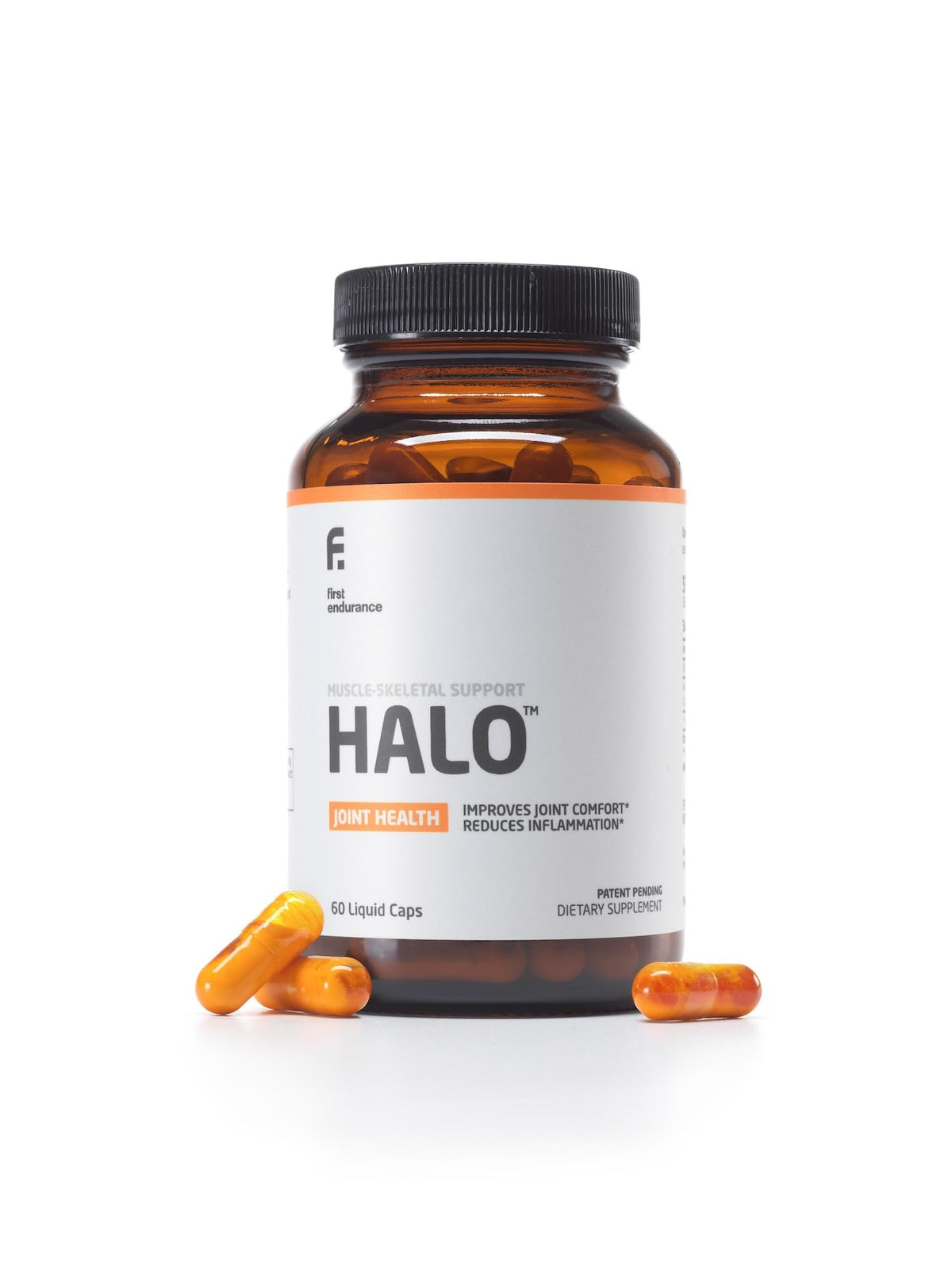 Halo FIRST ENDURANCE : bouteille de capsules, soutien articulations et mobilité.