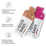 Sachet monodose FIRST ENDURANCE Liquid Shot, usage pratique en course ou entraînement.