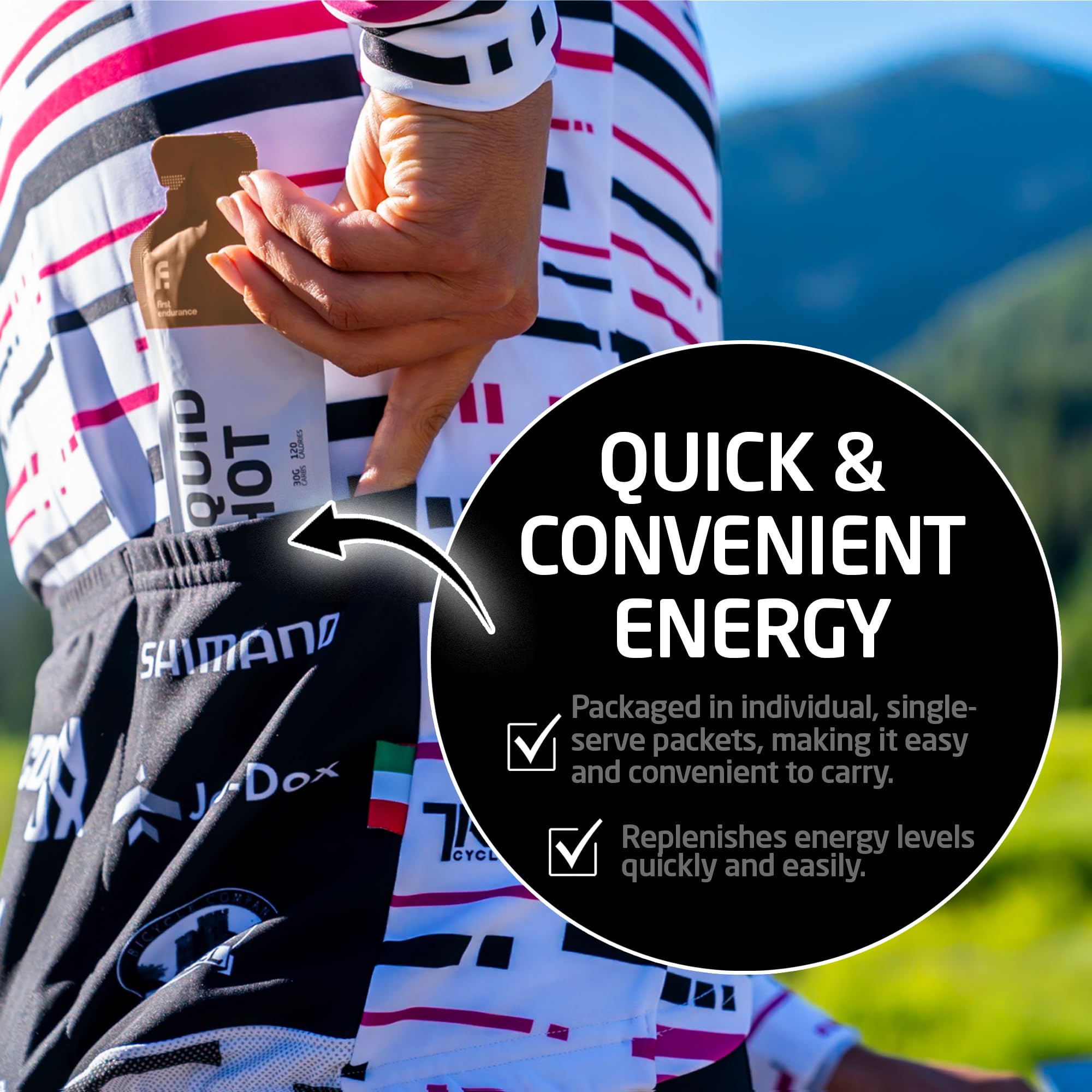 Utilisation en course avec Liquid Shot, pratique et rapide.