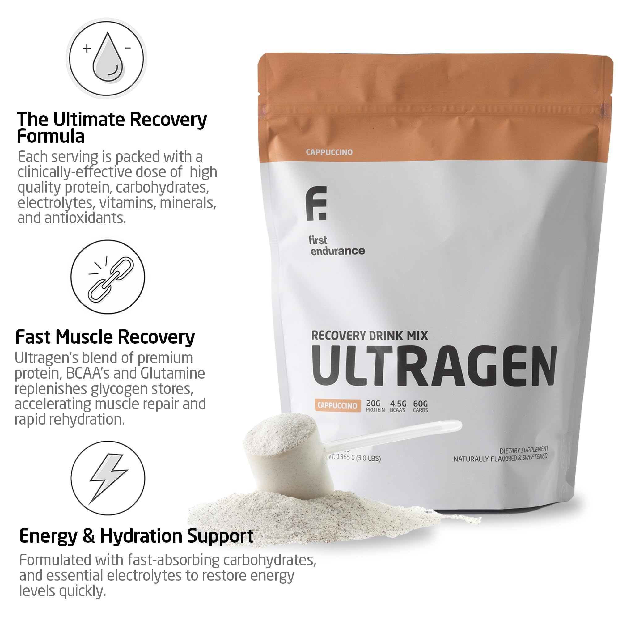Dosage précis de 20 g de protéine et 4,5 g BCAA avec Ultragen.
