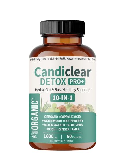 FIRSTORGANIC Candida Cleanse - armoise et noix noire visibles dans le mélange botanique.