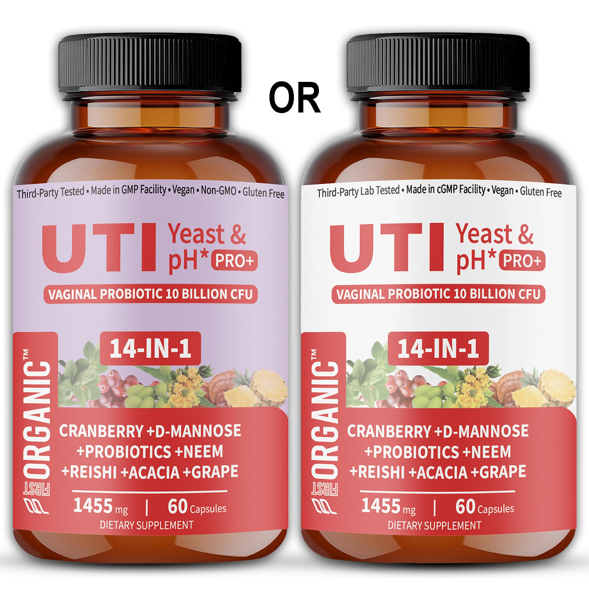 FIRSTORGANIC UTI Yeast & pH Pro+ — Certifications et tests tiers garantissant la qualité.