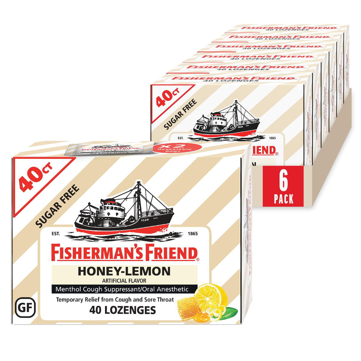 Fisherman's Friend Sans Sucre – boîtes 6, rafraîchissement pratique pour gorge irritée en déplacement