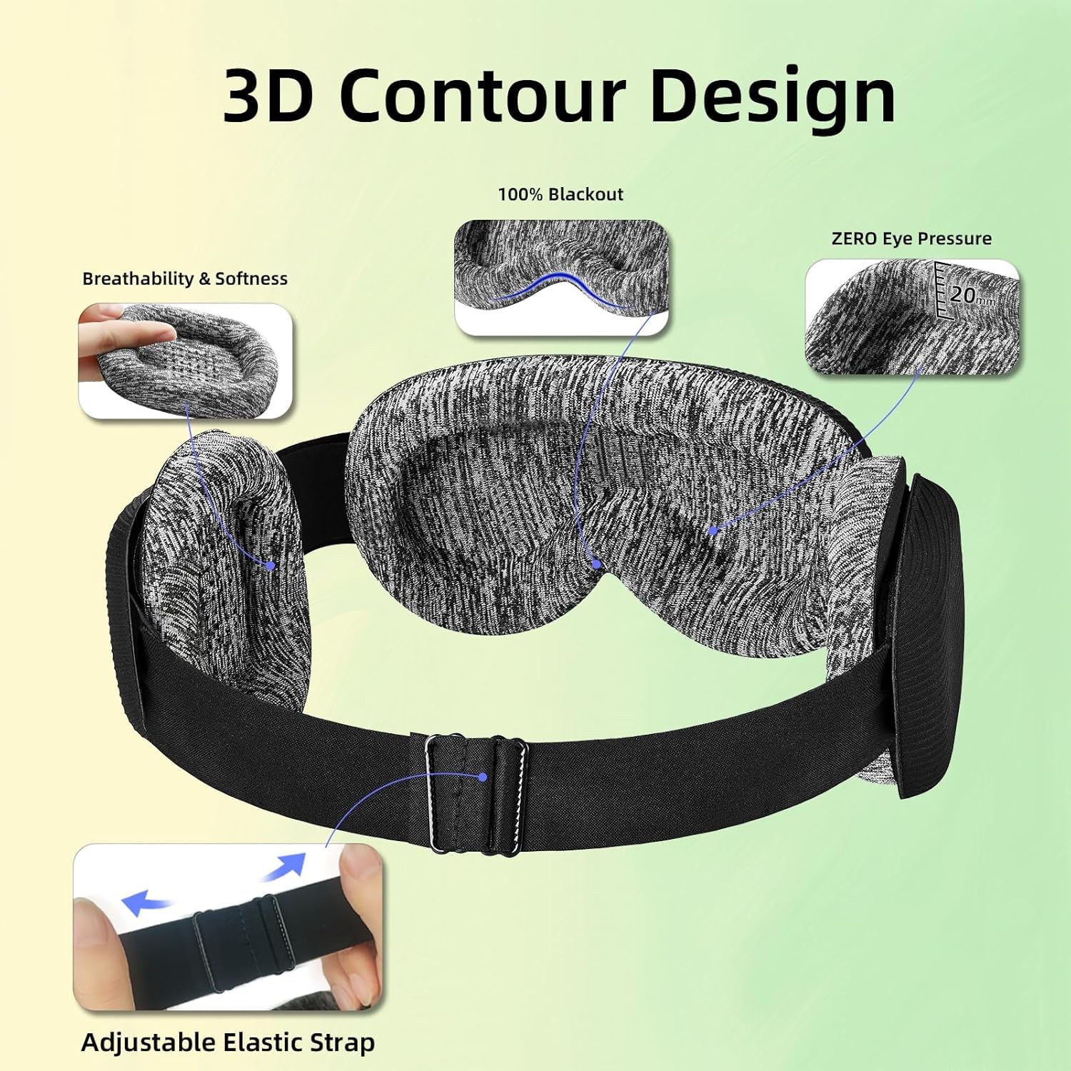 Fismool masque-sommeil 3D au design ergonomique, confort optimal même allongé.