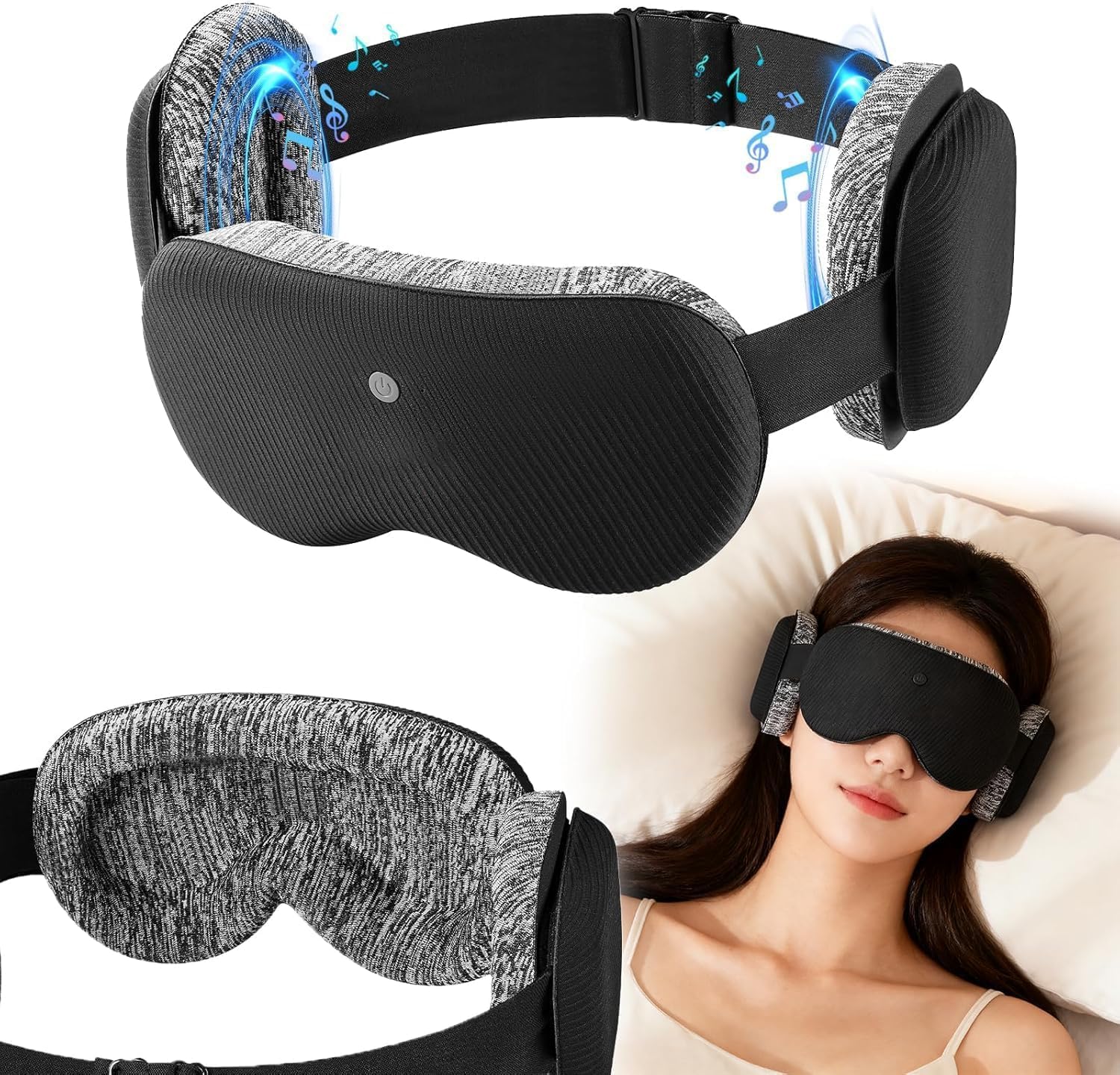 Fismool masque-sommeil 3D avec ecouteurs intègres, idéal pour écouter en déplacement.