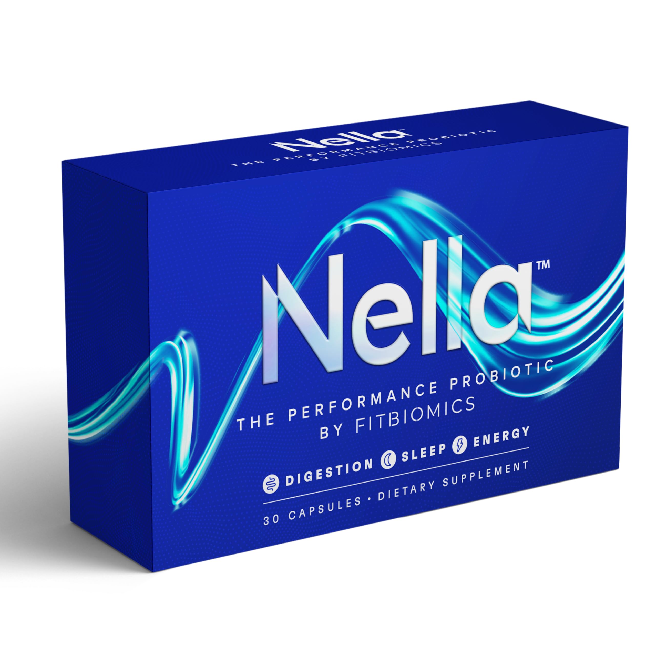 Nella FITBIOMICS, bouteille de probiotiques prête pour la digestion.