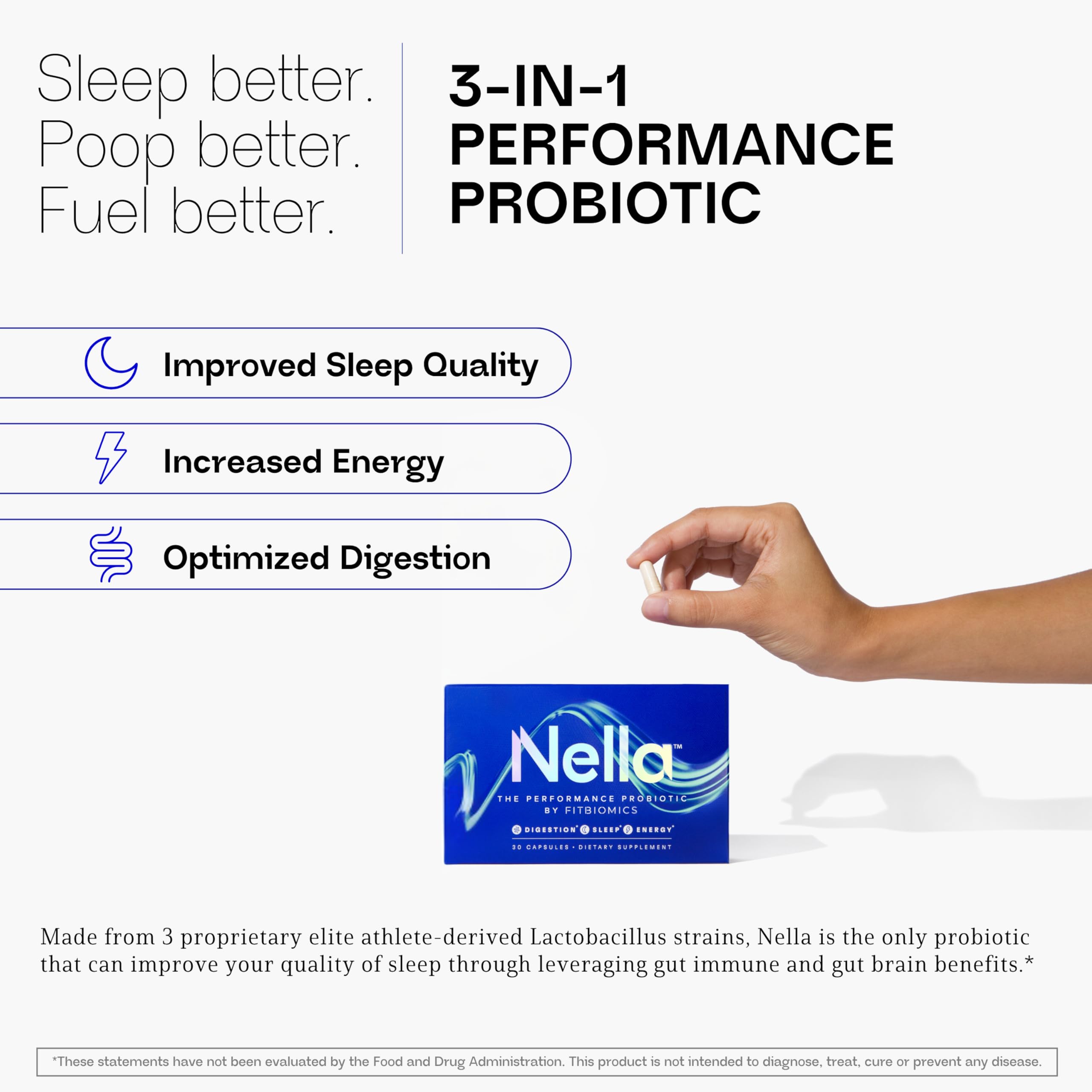 Nella, trois souches Lactobacillus, équilibre le microbiote intestinal.