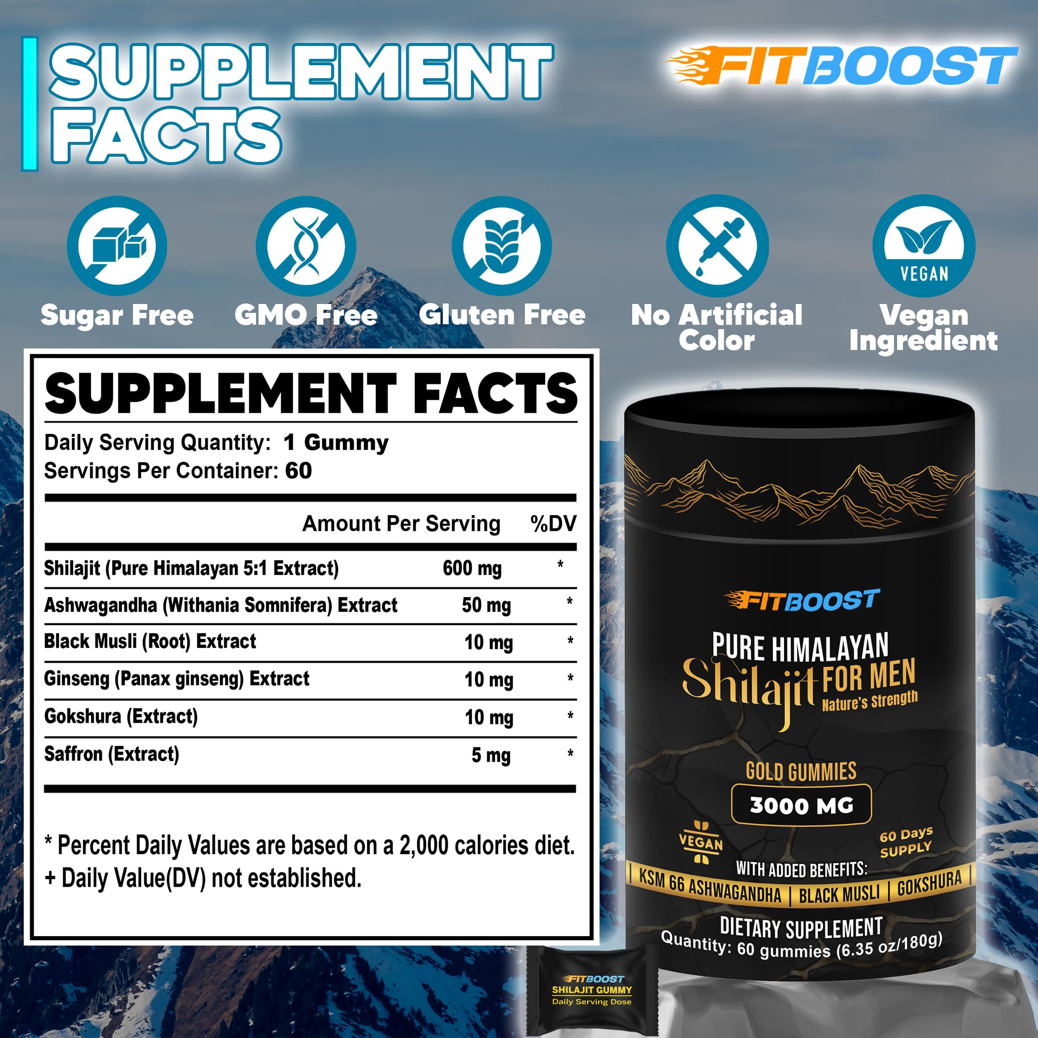 Gomme individuelle FITBOOST Shilajit: dose unique pratique