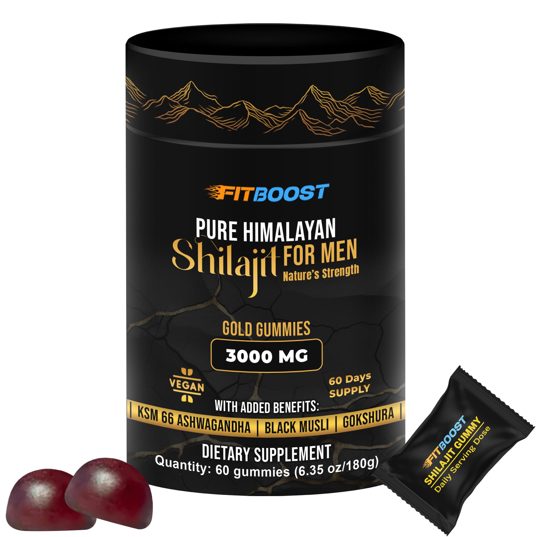 Gommes FITBOOST Shilajit: emballage prêt à emporter pour énergie quotidienne