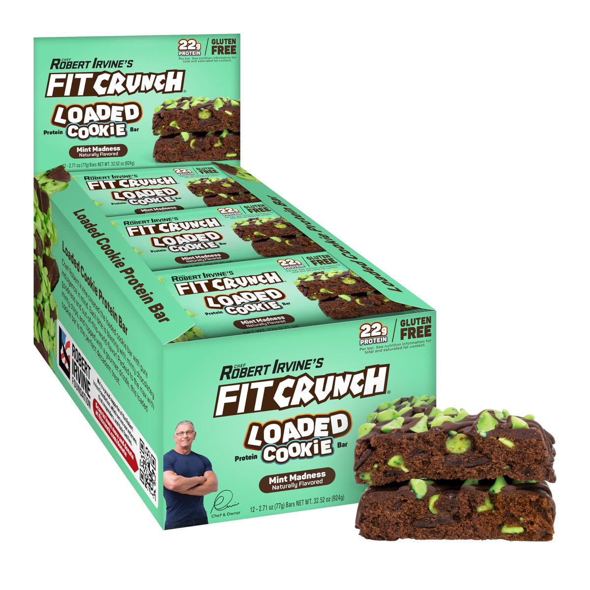 FITCRUNCH Barre Loaded Menthe Folie Pack Shot : collation protéinée pratique.