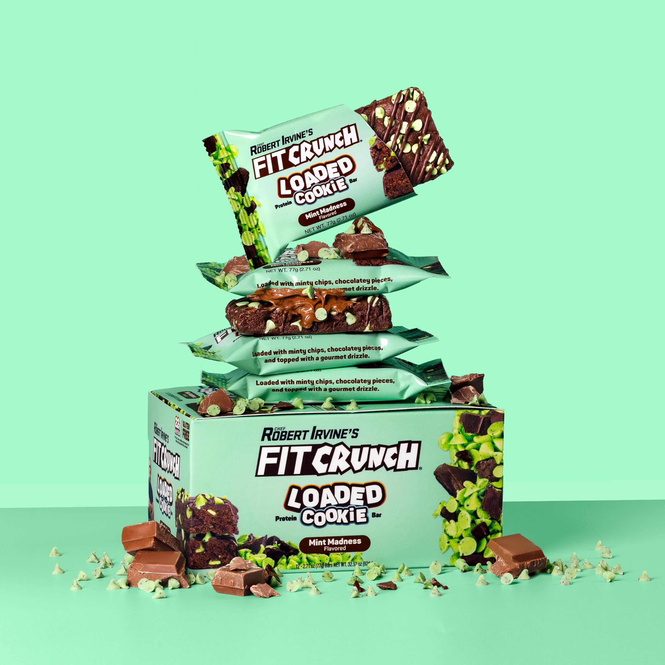 FITCRUNCH Barre Loaded Menthe Folie Texture et pépites offrent une dégustation gourmande.