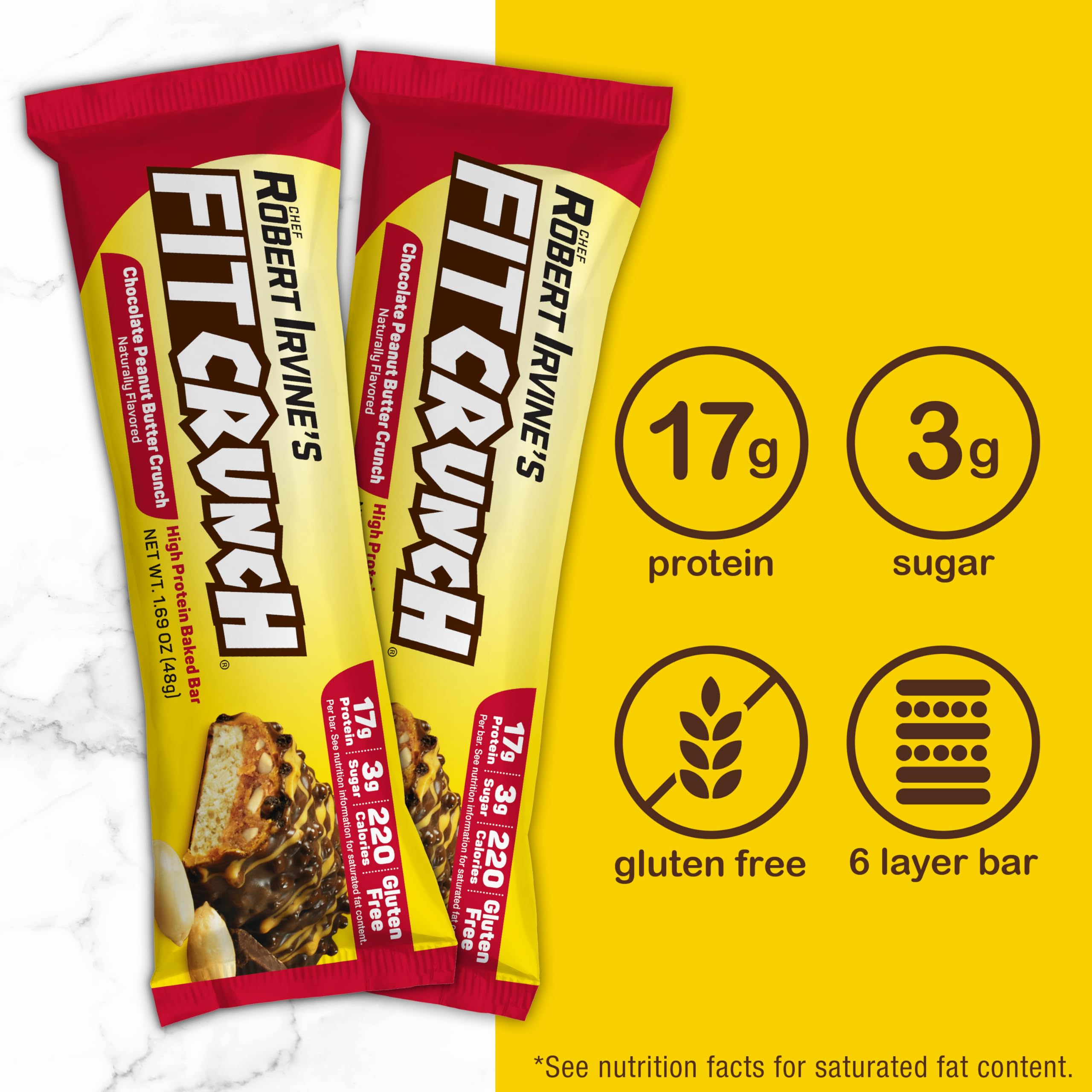 Barre FitCrunch cœur moelleux, texture gâteau idéale pour le goûter.