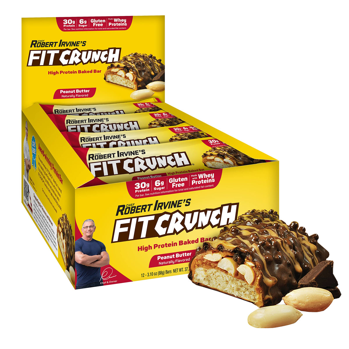 FITCRUNCH barres protéinées 6 couches en emballage, pratique pour le snack en déplacement.