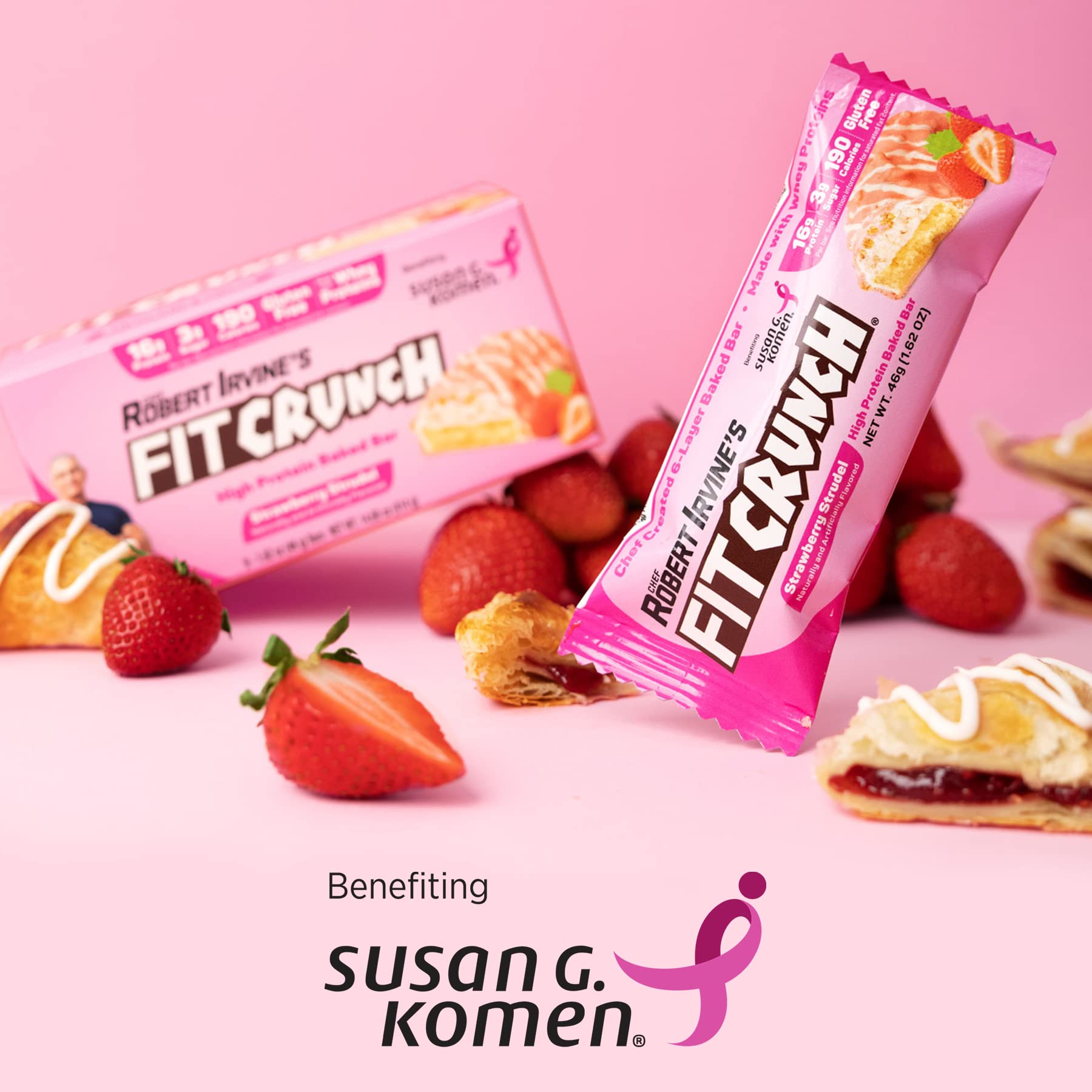 FITCRUNCH barre protéinée 6 couches, cake moelleux et saveur fraise
