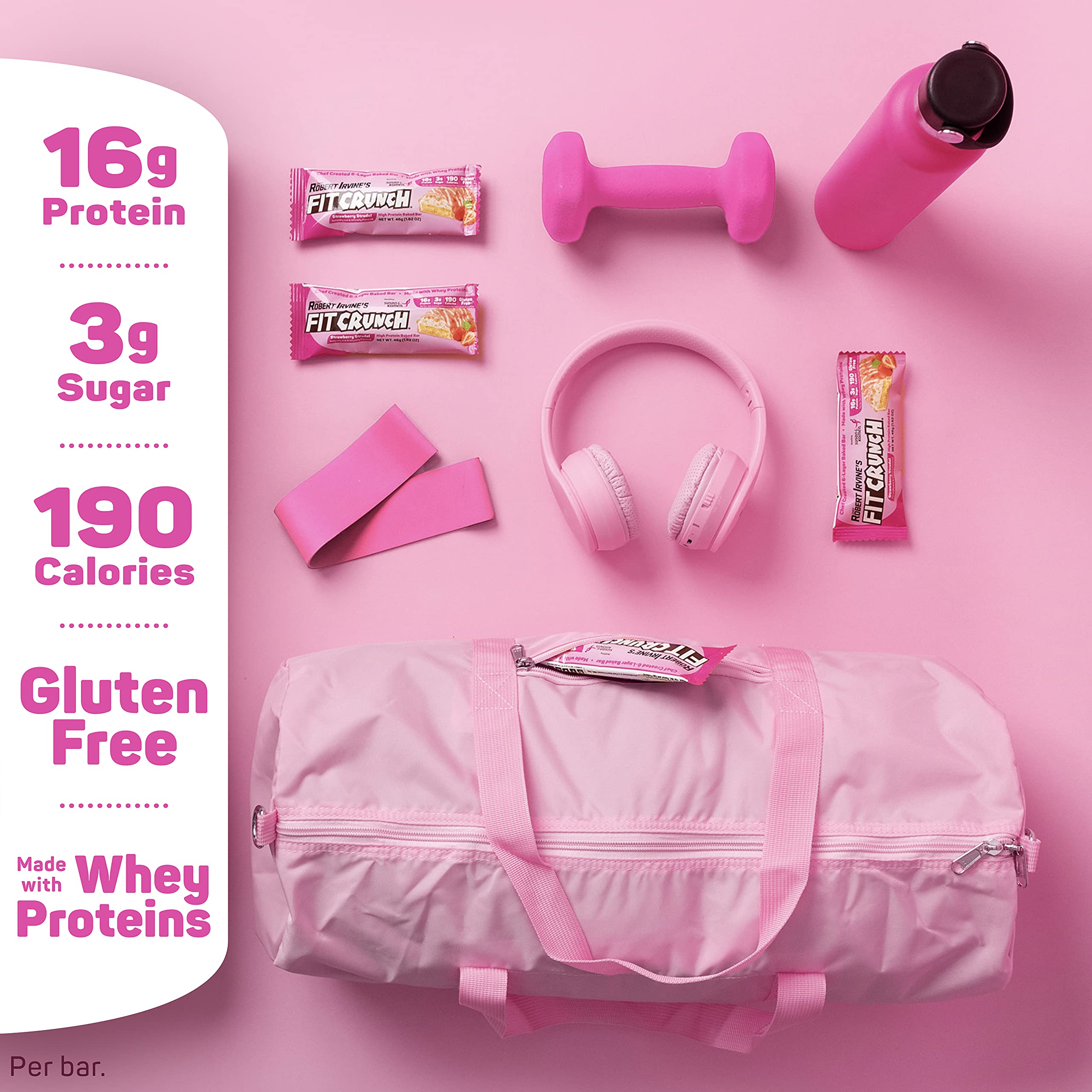 FITCRUNCH barre protéinée sans gluten, saveur fraise-strudel