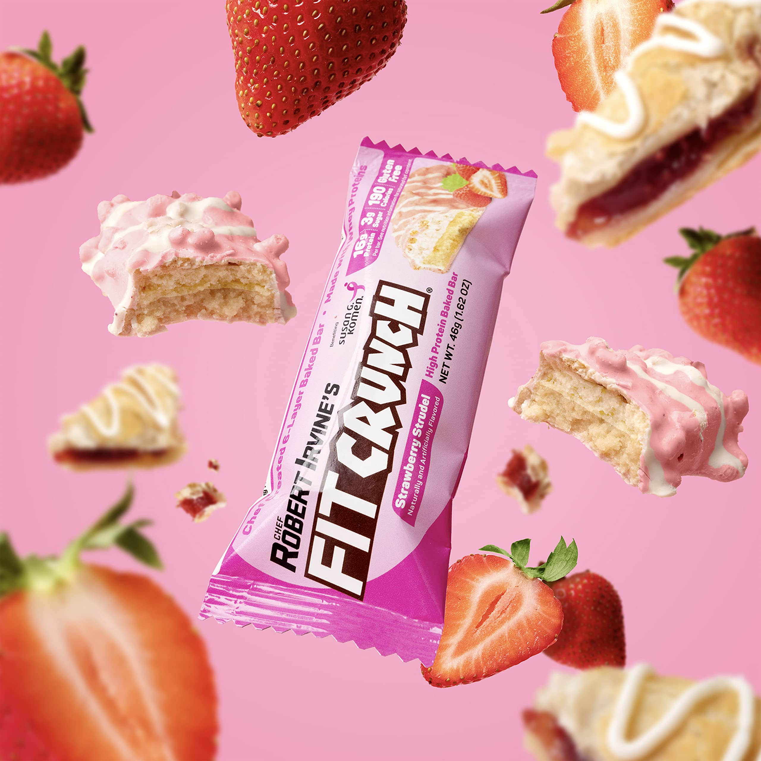 FITCRUNCH barre protéinée Strawberry Strudel, texture cake fruitée