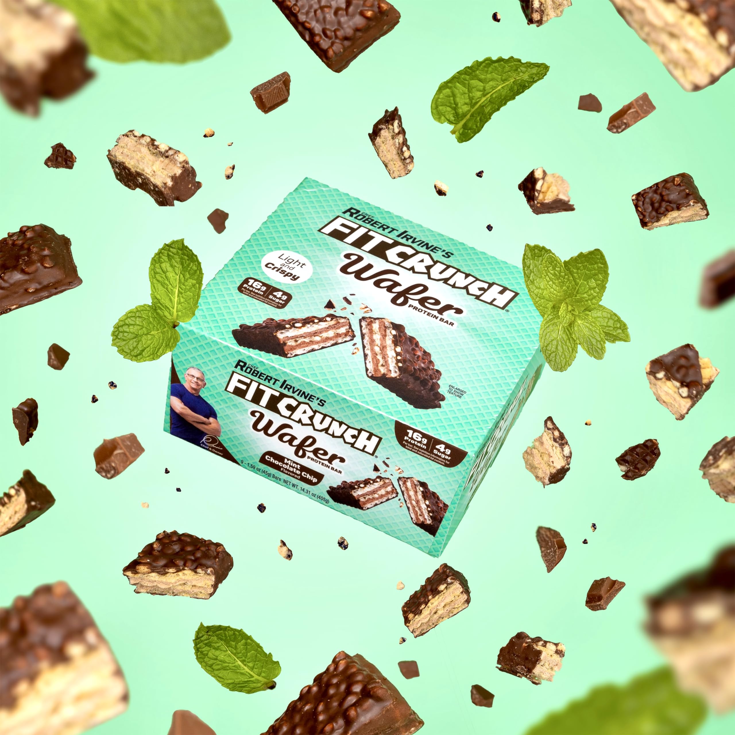 FITCRUNCH Barre Wafer Menthe-Chocolat paquet de 9 barres, pratique à emporter