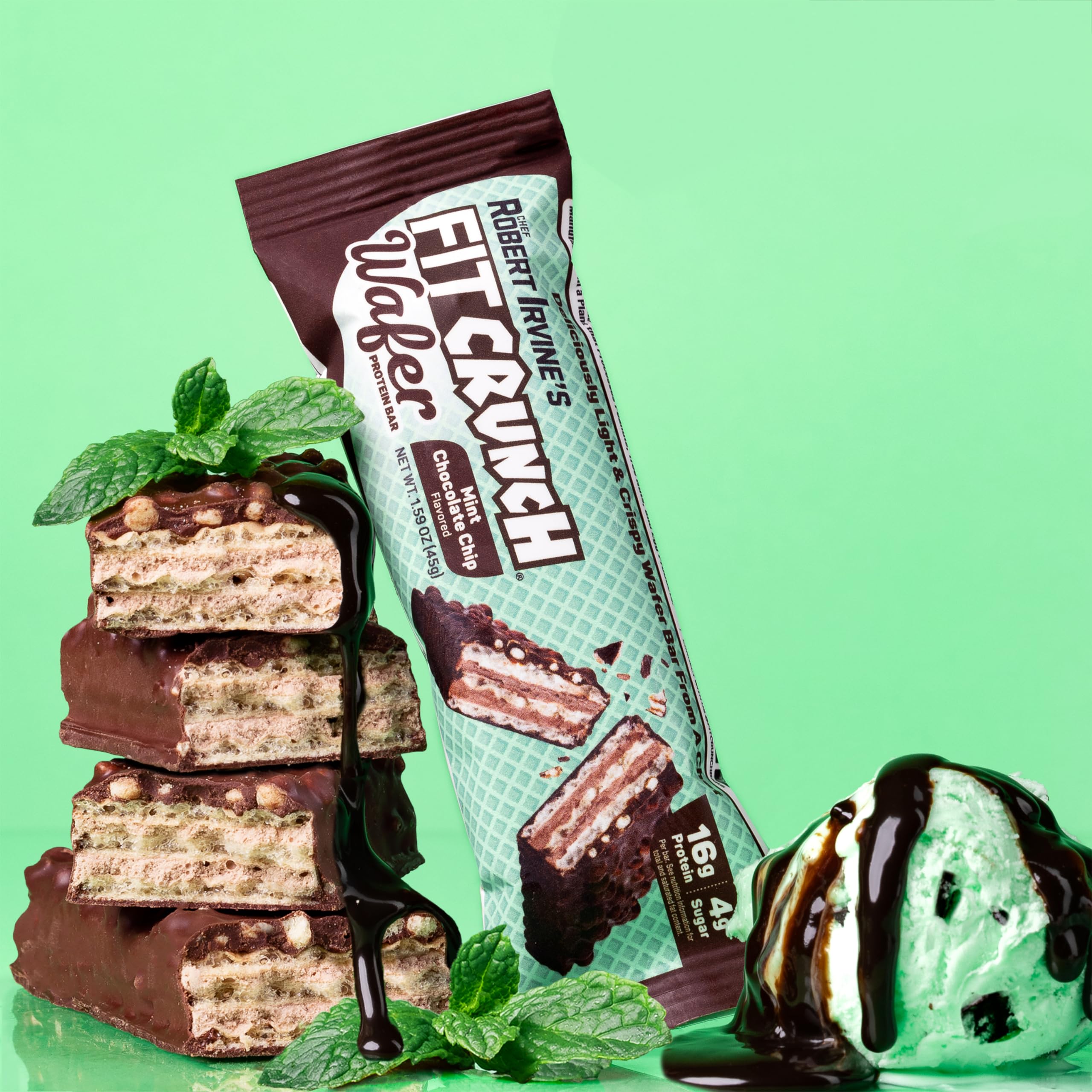FITCRUNCH Barre Wafer Menthe-Chocolat avec 4 g de sucre par barre
