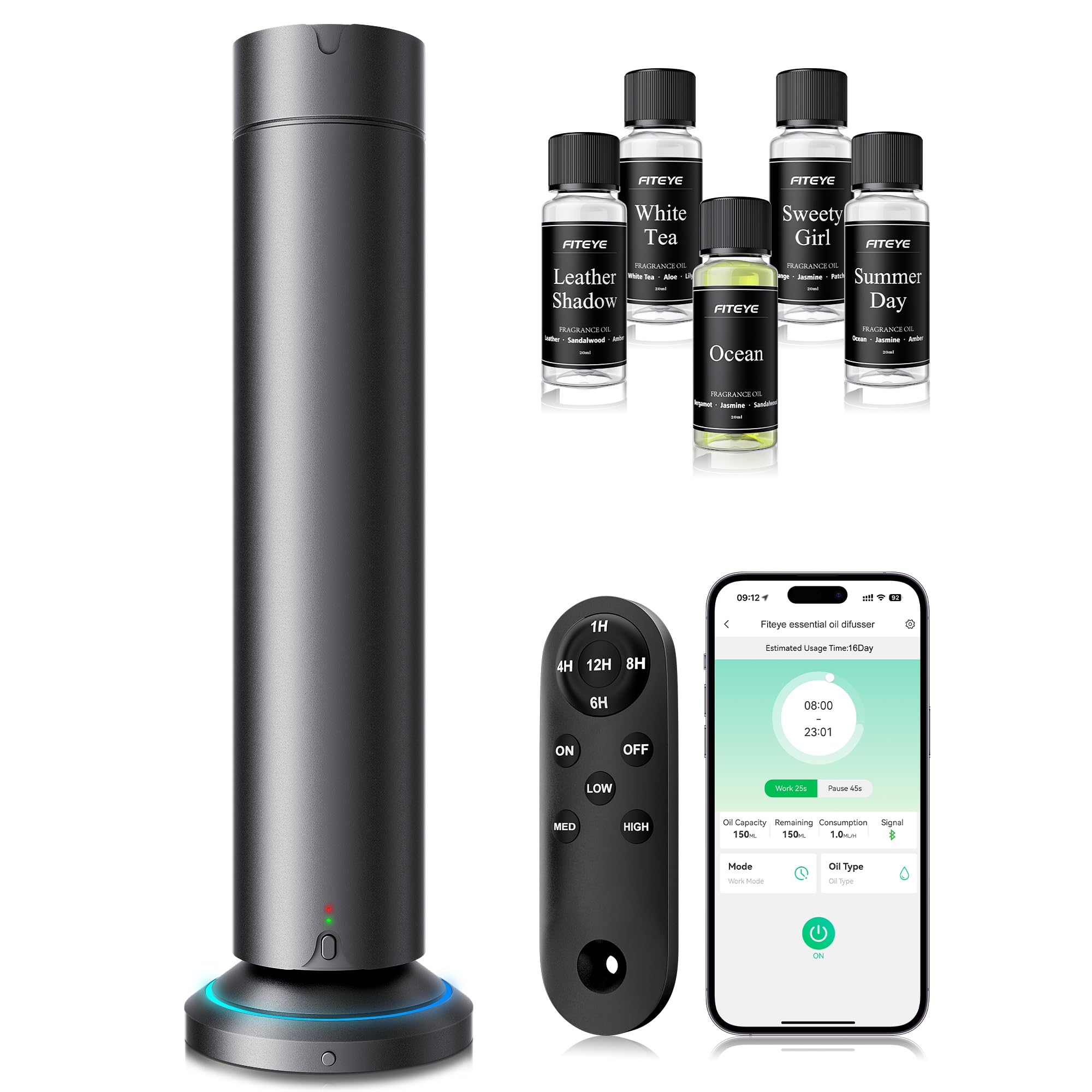 Fiteye difuseur sans eau avec kit huiles essentielles—ensemble prêt à l’emploi.