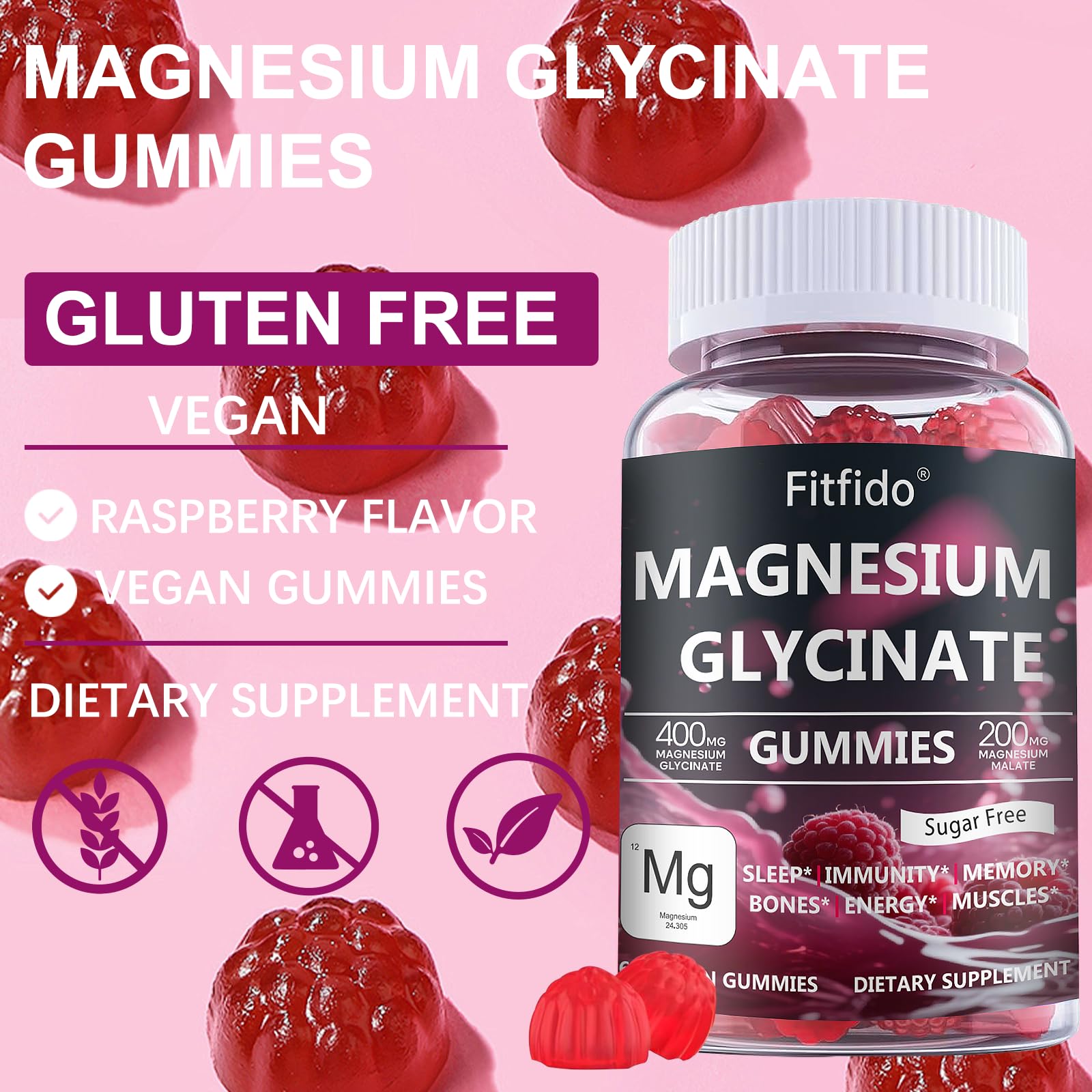 Étiquette indiquant 400 mg de magnésium glycinate sur le flacon Fitfido.