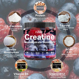 Gomme creatine 8000mg avec L-carnitine et taurine, ingrédients clés visibles.