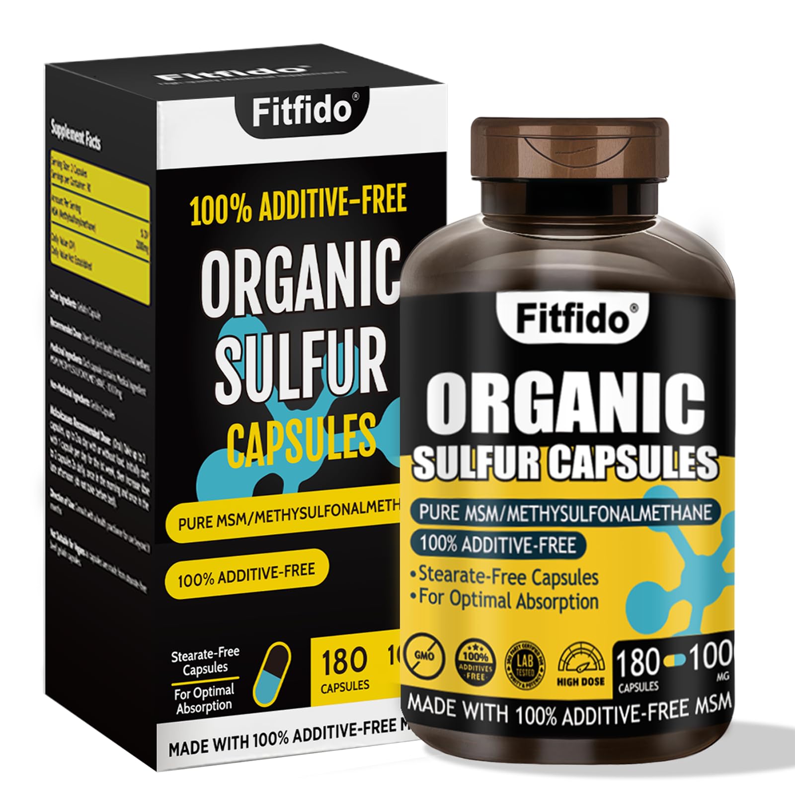 Capsules Fitfido MSM 1000 mg — étiquette claire, pureté élevée, usage quotidien.