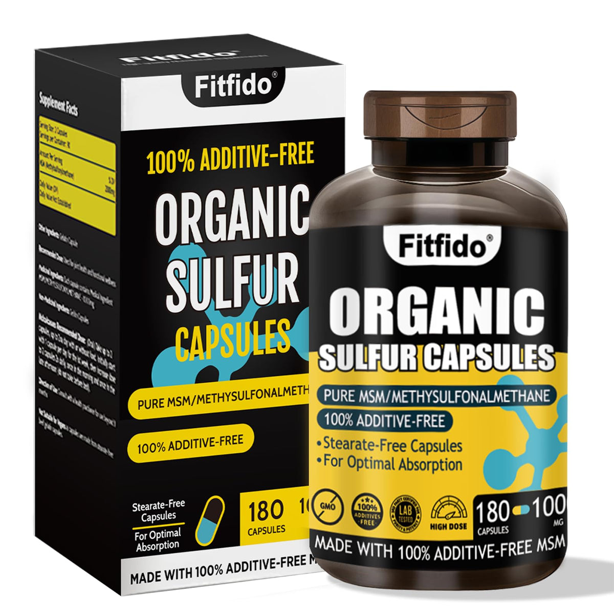 Capsules Fitfido MSM 1000 mg — étiquette claire, pureté élevée, usage quotidien.