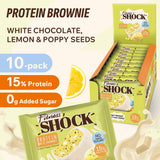 Arômes citron et pavot avec chocolat blanc sur les barres FitnesSHOCK, notes frais et délicates.